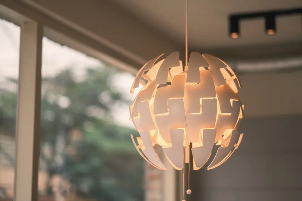 A cafe interior with a pendant lamp in Seoul