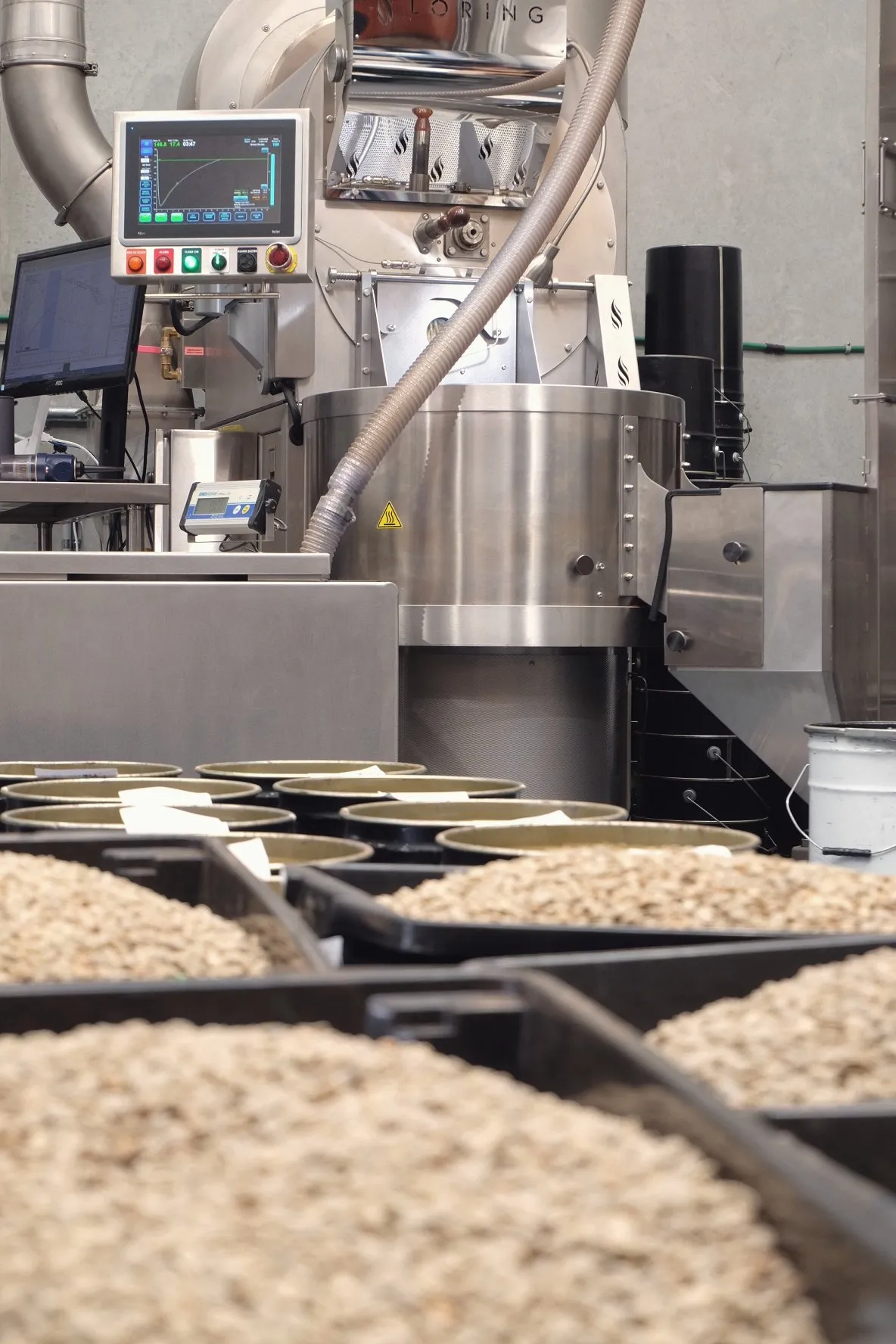 A roasting drum on a coffee roaster